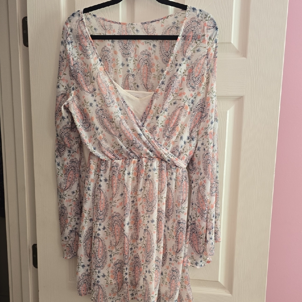 Abercrombie & Fitch Pink and Blue Paisley Long Sleeve Dress